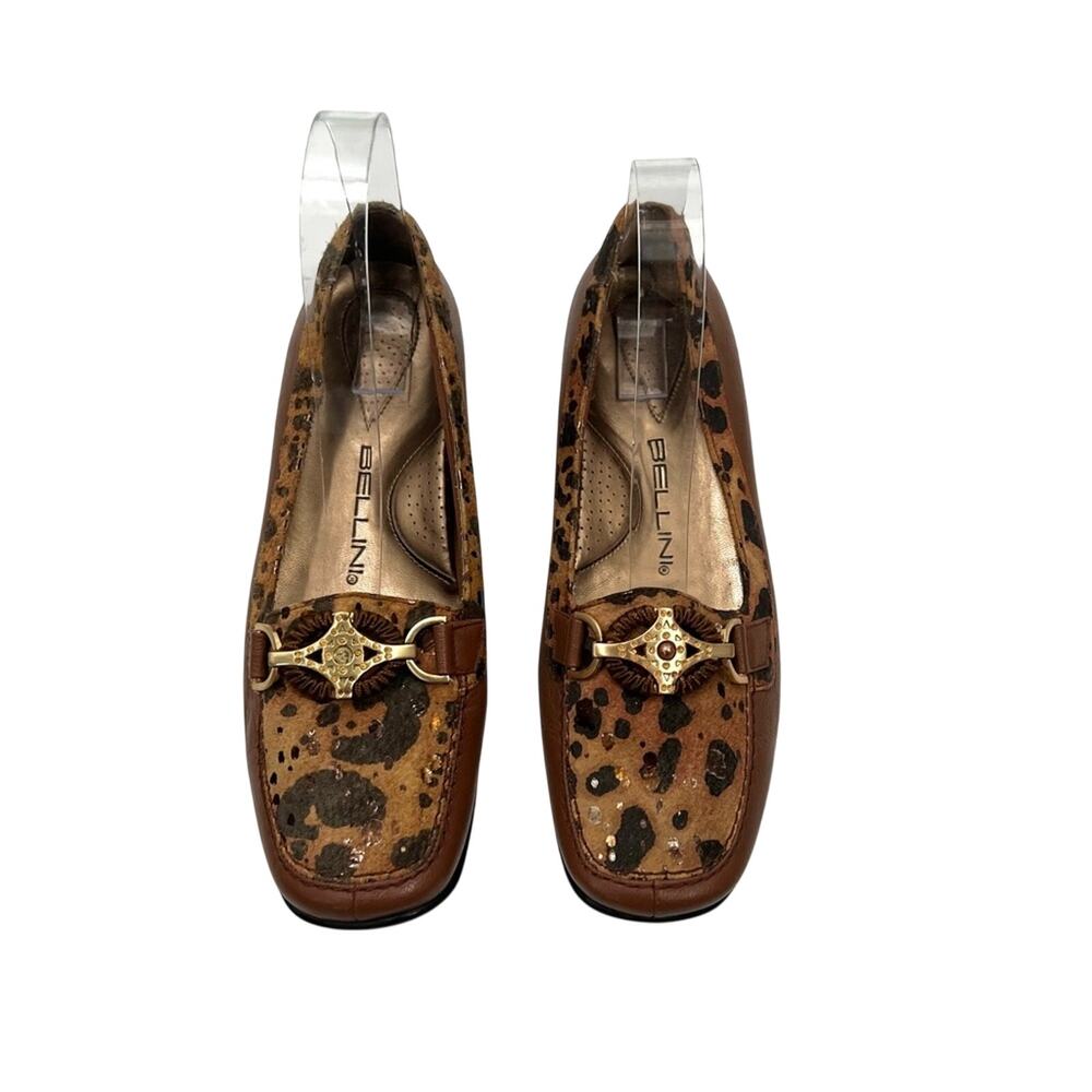 BELLINI Bobcat Leopard Print Gold Buckle Comfort Loafers Women's Size 7.5
